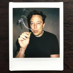 polaroid of elon musk smoking weed