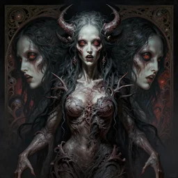 symmetry portrait of grotesque and gruesome female, cosmic horror, lovecraftian horror, intricate, horror, highly detailed, digital painting, artstation, giger concept art, smooth, sharp focus, illustration, art by artgerm and greg rutkowski and alphonse mucha and junji ito