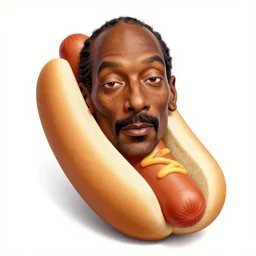 snoop dogg's face on a hot dog sausage,