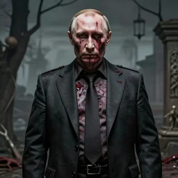 ramzan kadyrov became bloody ugly puppet of putin, photo - realistic, color image, 2 k, highly detailed, bodyhorror, occult art