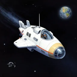 a small spaceship, in space, from a sierra point and click 2 d graphic adventure game, art inspired by [ [ thomas kinkade ] ] and mark keathley
