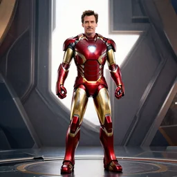 jim carrey as iron man, cinematic lens, heroic shot, full shot, from avengers endgame