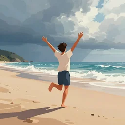 a day at the beach with incredible joy, a simple textured vector based illustration, critical detail, contrasting colors, sharp focus, atmospheric dreamscape painting, wlop by ( behance contest winner and picasso )