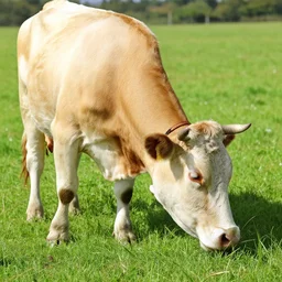 a cow eating grass