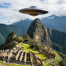ufo flying over machu picchu, photo, 8 k,