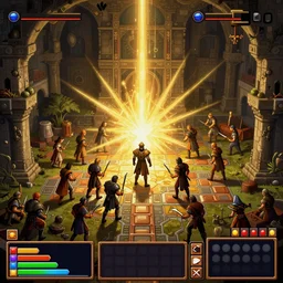 Combat in a dungeon crawler with UI, 2DCG, 3D environment!!!!!!, first-person!!!!!! POV, PS1 game, by Hieronymous Bosch!!!!!