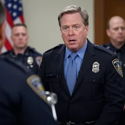 jon kavanaugh from the shield exclaiming something at the chief of police