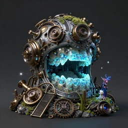 realistic bioluminescent toothless on a steampunk biome, sparkles, magical, elves, fantasy, hyper realism, intricate, digital art, detailed, studio shot, unreal engine 5, octane, high definition, smooth, artstation, behance