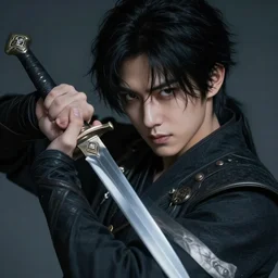 Epic shot of a male character with black hair holding a dagger by Seong-rak Jang, fantasy, high detailed, cinematic, 8k, trending on artstation