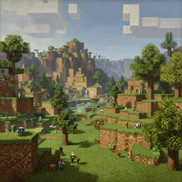 a rembrandt painting of a beautiful minecraft landscape, beautiful detail, amazing lighting,