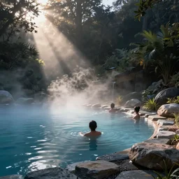 a soothing hot spring at the edge of a dream, digital art