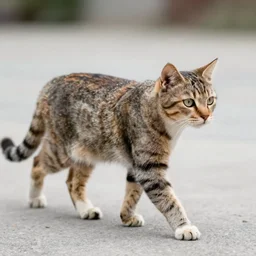 bipedal cat, realistic, walking on two legs, 8 k photograph