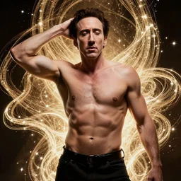 photo of sexy shirtless nicholas cage losing his mind, intricate, elegant, glowing lights, highly detailed, glamor pose, concept art, smooth, sharp focus
