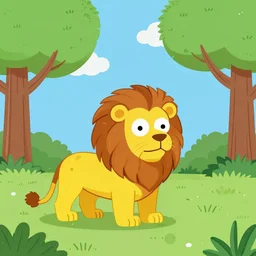 Lion in a meadow with hornbeam, Behance, illustration simpsons, vector, sharp focus, 4k