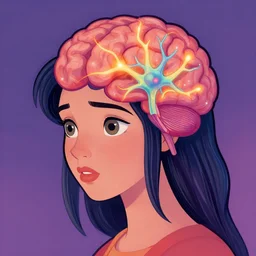surreal portrait of one girl with neurons firing inside her brain by disney concept artists, blunt borders, rule of thirds, vibrant colors, emotional