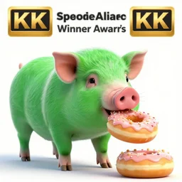 A photography of green pig eating donuts, 4k, winning awards, HD
