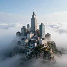mysterious city built on the clouds above a mountain