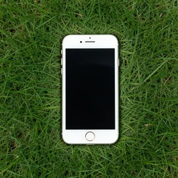 an iphone surrounded by grass, top down picture, iphone on the grass