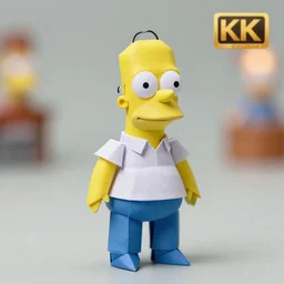 product photo of an origami homer simpson figure, hyper realistic, bokeh, 4 k.