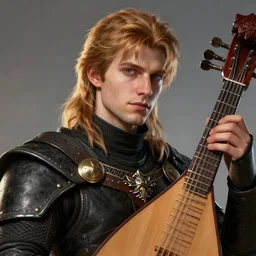 a digital art close up portrait of young nobleman bard from warhammer, handsome young man bard with lute character sheet, 4 k, ultra detail, volumetric lighting, unreal engine, octane render