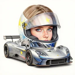 Intricate five star MotorSport Car portrait by Anna Kullberg, Colored pencil on paper, high detail, skin texture, photo realistic, hyperrealism,matte finish, high contrast, 3d depth, masterpiece, vivid colors, artstationhd