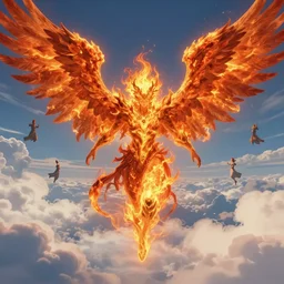 urien, fire angel of enormous size looking down of humans from heavens, concept art, digital art