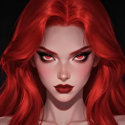 princess of darkness, style of moebius, artgerm comic, piercing eyes, long glowing red hair, cinematic, highly detailed, award winning
