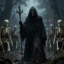 a grim reaper, with a skeleton army, surrounded by magic, hd, by anson maddocks, stefan koid