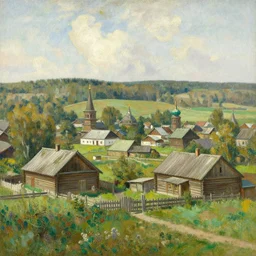matte painting of a beautiful russian village, by ilya repin,