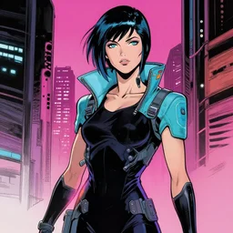 Girl Cyberpunk, In style of moebius and laurie greasley, american comics
