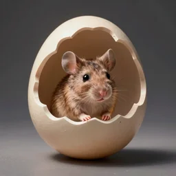 a cute mouse in an eggshell, studio light, stockphoto style, photorealistic