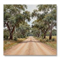 a painting of a dirt road surrounded by oak trees and eucalyptus trees and california golden poppies, woodland hill in the distance. an oil painting by Peter Mohrbach and Mark Keathley, featured on deviantart, australian tonalism, pre-raphaelite, impressionism, detailed painting