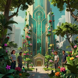 [ [ art deco ] ] metropolis lush trees and flowers by jama jurabaev greg rutkowski tyler edlin, james paick, emmanuel shiru, victor mosquera, highly detailed, artstation [ cyberpunk ]