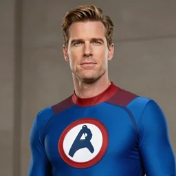 glenn howerton as reed richards from the fantastic four, mr fantastic, blue suit, superhero, marvel