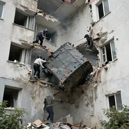 a tank crashing through the walls of an apartment building, 4 k, high detail, high - resolution photograph, professional photography, ultra - detail