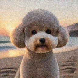 a closeup photorealistic photograph of Snoop Dogg themed bichon frise at the beach during sunset This 4K HD image is Trending on Artstation, featured on Behance, well-rendered, extra crisp, features intricate detail and the style of Unreal Engine.