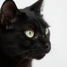 intricate photo of a black cat, extreme close up on the cats face, cat facing right
