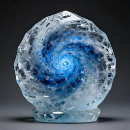 abstract carved crystal sculpture of a nebula made of blue ice