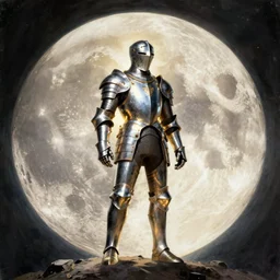 crusader knight in armor standing on the moon, vintage sci - fi art, by bruce pennington