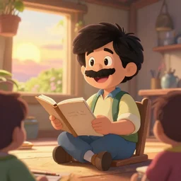 a wholesome cottagecore illustration of a happy cartoon Bob Ross showing his sketch book work to the audience, studio Ghibli, Pixar and Disney animation, sharp, Rendered in Unreal Engine 5, anime key art by Greg Rutkowski, Bloom, dramatic lighting, sunrise