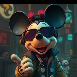 mickey mouse in cyberpunk style, artwork by chiara bautista and beksinski and norman rockwell and greg rutkowski, tom bagshaw weta studio, and lucasfilm