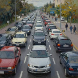 a beautiful surrealist painting depicting being stuck in traffic. oil on canvas, 1 9 4 0. trending, high quality, high resolution, detailed