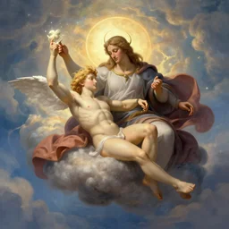 god creating Adam, heavenly theme, artstation