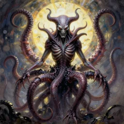 eldritch tentacle vampire monster, painted by h.R giger