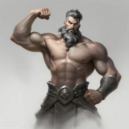 a highly detailed illustration of shirtless bearded short haired god, heroically flexing zyzz pose, muscular, intricate, elegant, highly detailed, centered, digital painting, artstation, concept art, smooth, sharp focus, league of legends concept art, WLOP