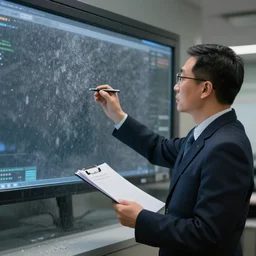 meteorologist looking at hail ultrarealistic