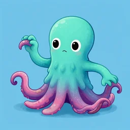 an illustration of a cute cthulhu monster by basil gogos moving it's tentacles against a blue background, digital art