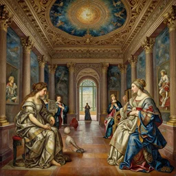 A scene in the most beautiful museum of this universe, with intricate visual descriptions and colorful poetic language, by Carl Holsoe and Artemisia Gentileschi, style of patina, Concept Art World, macro lens