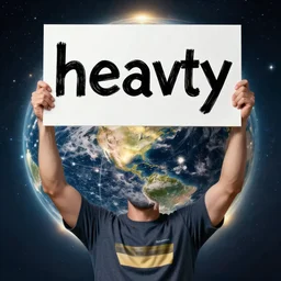 atlas holding a sign over his head that reads heavy,
