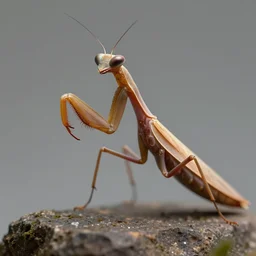 an anthropomorphic praying mantis, lurking in search of prey, brown exoskeleton, ultra detailed, 8 k, trending on artstation, award - winning art